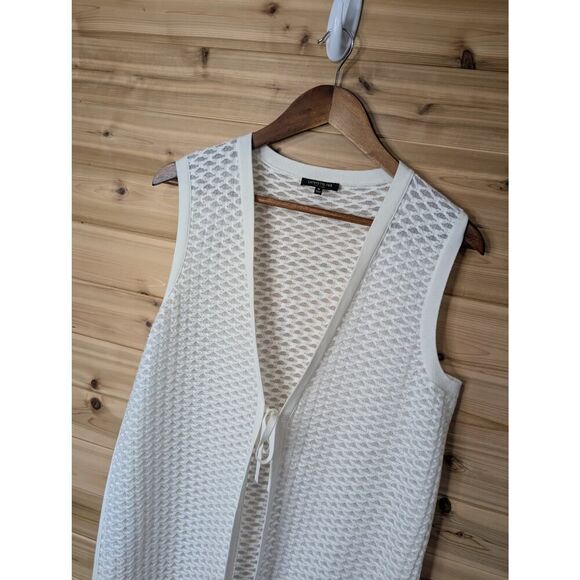 Lafayette 148 Sweater Vest Womens Medium White Quiet Luxury Tie Front - Picture 2 of 9